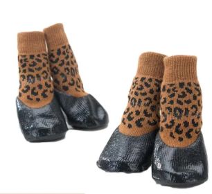 Leopard Print Dog Socks 4 Pcs Waterproof