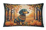 Autumn Leaves Throw Pillow Throw Pillow for Indoor Couch Bed Outdoor Patio Washable, Dachshund Black and Tan,12Hx16W