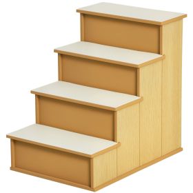PawHut Pet Stairs, Small Pet Steps with Cushioned Removable Covering for Dogs and Cats Up To 22 lbs, Natural