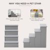 PawHut Pet Stairs Small Dog Steps for Couch Bed with Cushioned Cover Grey