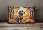 Autumn Leaves Throw Pillow Throw Pillow for Indoor Couch Bed Outdoor Patio Washable, Dachshund Black and Tan,12Hx16W