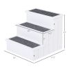 PawHut 3 Step Wooden Carpeted Non Slip Pet Stairs Ramp for Cats and Small Dogs - White