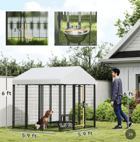 Outdoor Dog Kennel with Roof and Bowls