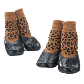 Leopard Print Dog Socks 4 Pcs Waterproof