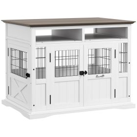 Pet Kennel End Table with Doors White