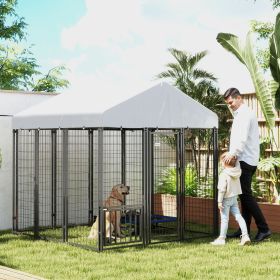 Outdoor Dog Kennel with Roof and Bowls