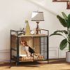 Dog Kennel Side Table with Bowls, Oak
