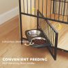Dog Kennel Side Table with Bowls, Oak