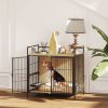 Dog Kennel Side Table with Bowls, Oak