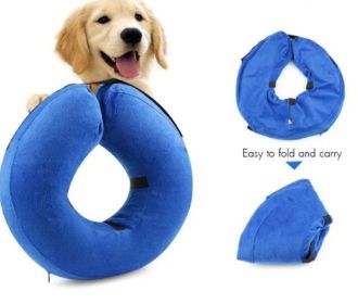 Dog Recovery Cone Soft Inflatable Collar (colour: CQLQ01 Blue Velcro, size: S)