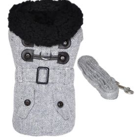 Grey Herringbone Dog Coat Harness with Matching Leash (size: X-Small)