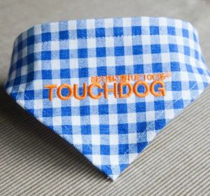 Plaid Dog Bandana Velcro (Color: Blue, size: large)