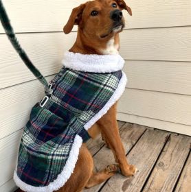 Sherpa-Lined Dog Harness Coat - Blue & Green Plaid (size: small)