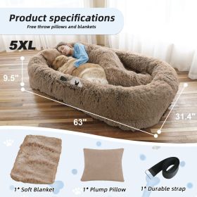 Human Dog Bed, m (Color: Khaki, size: 5XL(63"L ×31.4"W ×9.5"Th))
