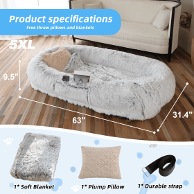 Human Dog Bed, m (Color: Gray, size: 5XL(63"L ×31.4"W ×9.5"Th))