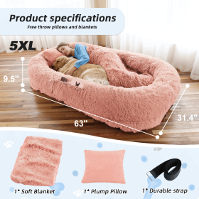 Human Dog Bed, m (Color: Pink, size: 5XL(63"L ×31.4"W ×9.5"Th))