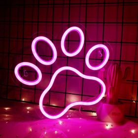 1Pc Dog Paw Print Neon Sign,LED Paw Print Neon Signs for Wall Decoration, USB Powered Dog Neon Lights with Dimmer Switch for Children's Bedroom, Pet S (Color: Pink)