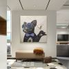Handmade Oil Painting Custom Abstract French Bulldog Oil Painting on Canvas Original Funny Pet Painting Modern Living room Wall Decor Modern Cute Dog