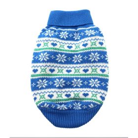 Dog Cable Knit 100% Cotton Sweater  Snowflakes and Hearts Blue (size: large)