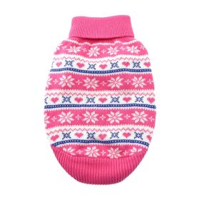 Dog Cable Knit 100% Cotton Sweater    Snowflakes and Hearts Pink (size: large)