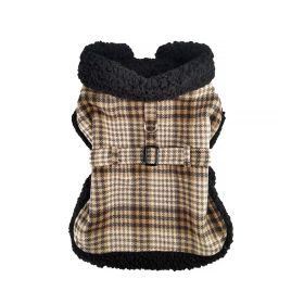 Sherpa-Lined Dog Harness Coat - Brown & White Plaid (size: XX-Large)