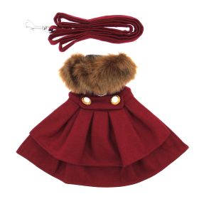 Wool Fur-Trimmed Dog Harness Coat by Doggie Design- Burgundy (size: X-Large)