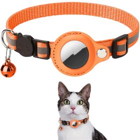 Airtag Holder Nylon Collar for Pets (Color: Orange)