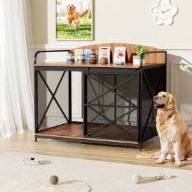 Farmhouse Style Dog Crate Table (Color: Brown)