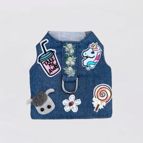 Dog Harness Cool Pup (Color: Blue Flowers, size: LG)