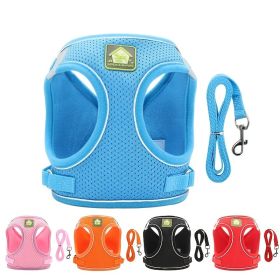 Reflective No Pull Pet Harness Set (Color: Sky Blue, size: S)
