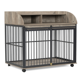 Indoor Wooden Dog Kennel Large (Color: Grey)