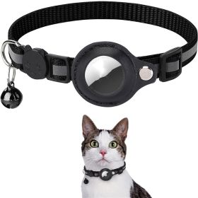 Airtag Holder Nylon Collar for Pets (Color: Black)