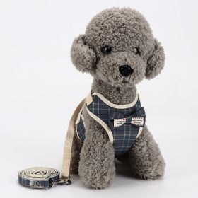 Dog Harness with Leash Cute Bows (Color: Checkered Blue, size: S)