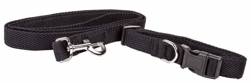 Dog Leash Collar Set Adjustable (Color: Black, size: small)