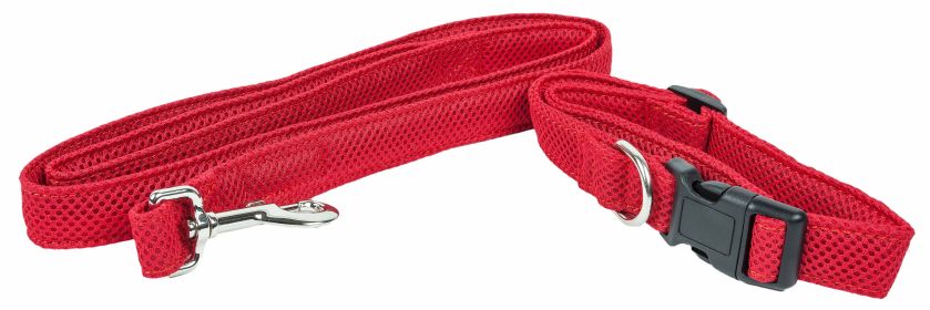 Dog Leash Collar Set Adjustable (Color: Red, size: medium)