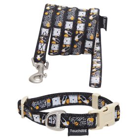 Embroidered Dog Leash and Collar Set (Color: Black Pattern, size: small)