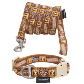 Embroidered Dog Leash and Collar Set (Color: Brown Pattern, size: medium)
