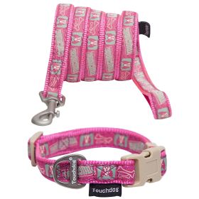 Embroidered Dog Leash and Collar Set (Color: Pink Pattern, size: small)