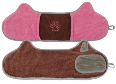 Pet Grooming Towel Microfiber (Color: Brown / Pink)