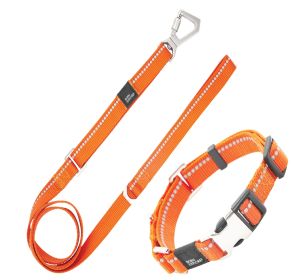 Reflective Martingale Dog Leash and Collar Set (Color: Orange, size: large)