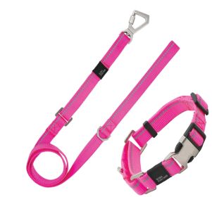Reflective Martingale Dog Leash and Collar Set (Color: Pink, size: small)