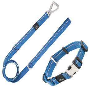 Reflective Martingale Dog Leash and Collar Set (Color: Blue, size: large)