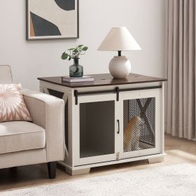 Farmhouse Dog Crate Furniture (Material: MDF+Metal, Color: White)