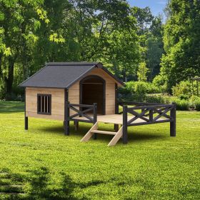 Cabin Dog Kennel with Porch (Color: as Pic)