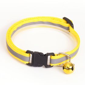 Reflective Nylon Pet Collar with Bell (Color: Yellow, size: Adjustment)