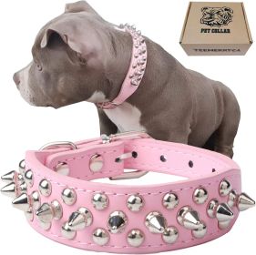 Spiked Studded Dog Collar (Color: Pink, size: S(10.8"-13.2" / 27.5cm-33.5cm))