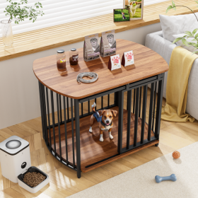 Indoor Dog Crate End Table Wooden (Color: Brown)