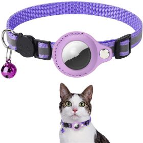 Airtag Holder Nylon Collar for Pets (Color: Purple)