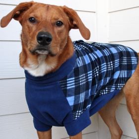 Fleece Dog Coat Blue Plaid (size: Size 8)