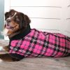 Fleece Dog Coat Pink Black Plaid